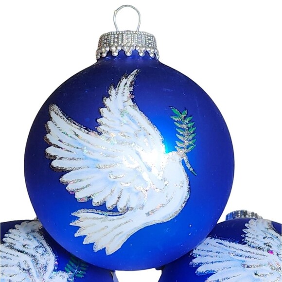 Vintage Christmas By Krebs Holiday Time 4pc Blue Peace Dove Glass Ball Ornaments - Picture 3 of 13